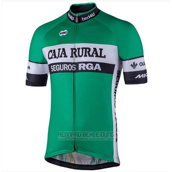 2018 Fahrradbekleidung Caja Rural Grun Trikot Kurzarm und Tragerhose